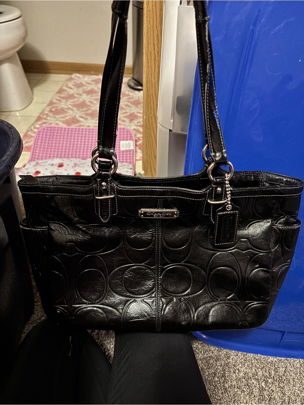 Coach Black Embossed Signature Leather Tote
